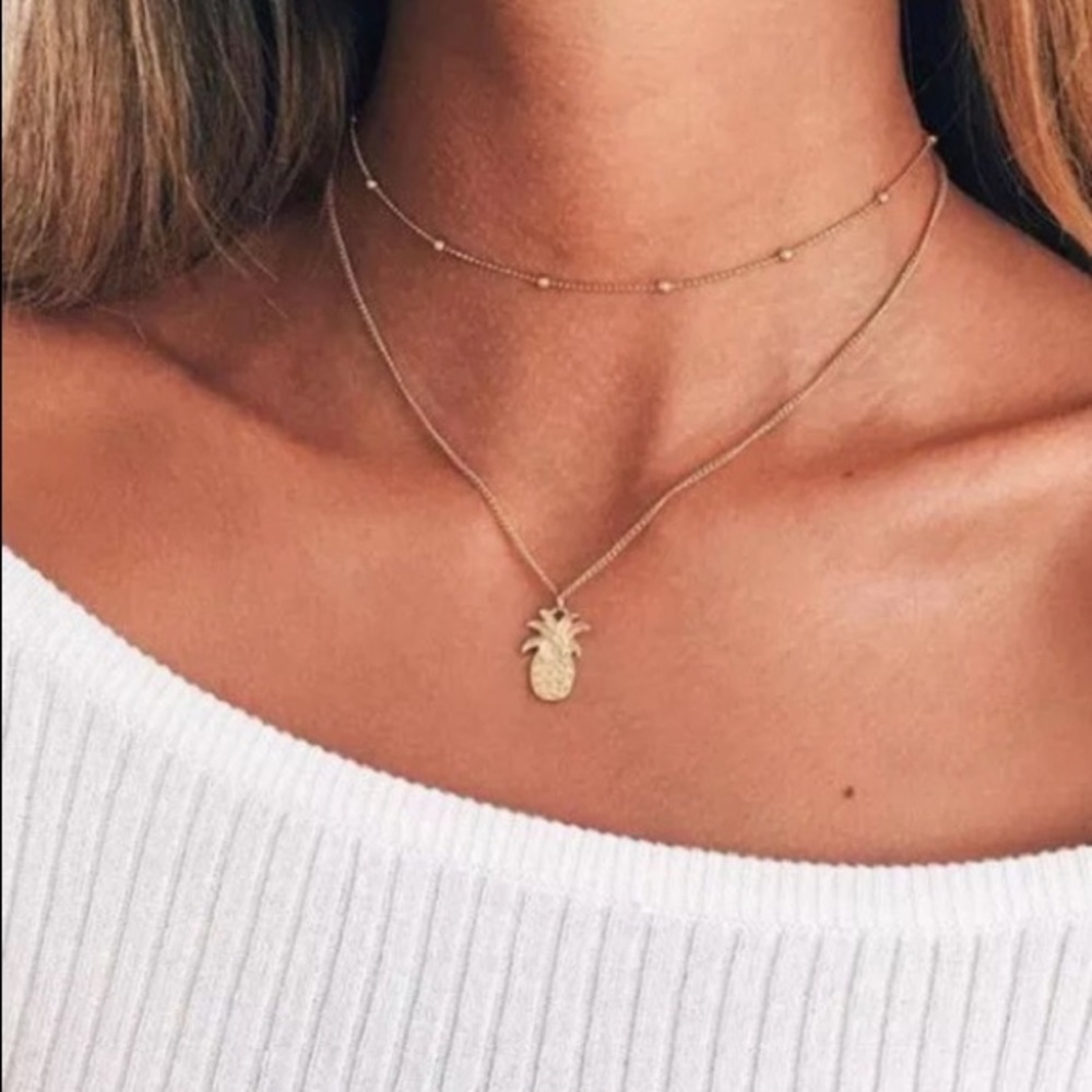 Gold Pineapple Statement Double Layer Necklace